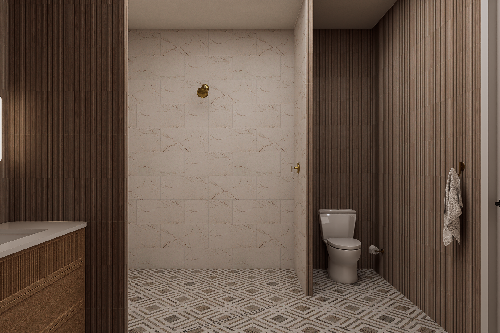 Basement guest bath shower rendering